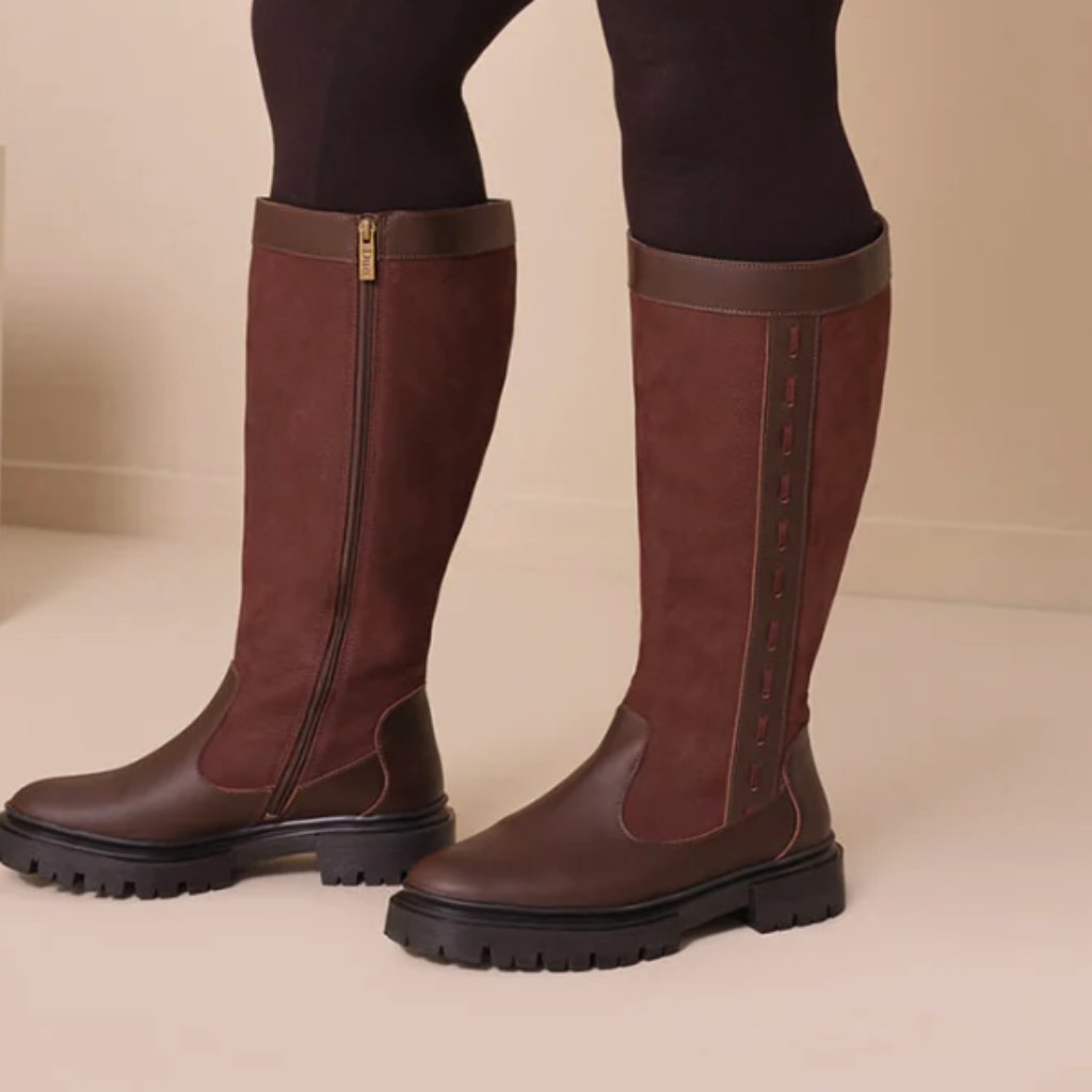 Duoboots Oakford Knee High Boots In Dark Brown Leather 39 Wide Calf — image 2 of 8